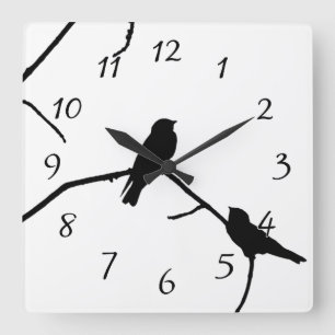 Relógio Quadrado Engula ou Swifts Silhuette Love Bird Observando