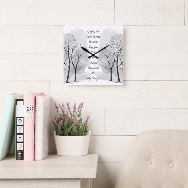 Relógio Quadrado Enjoy Little Things Inspirational Life Quote (Sala de leitura)