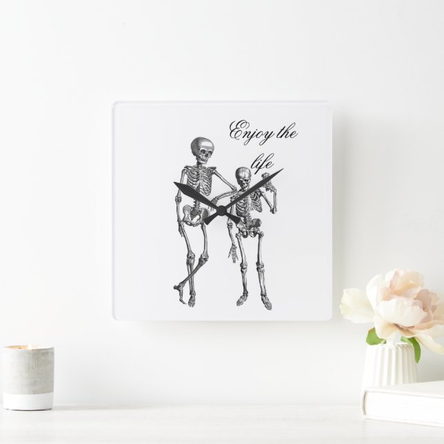 Relógio Quadrado Enjoy the Life Skeleton Couple Wall Clock (Lar)