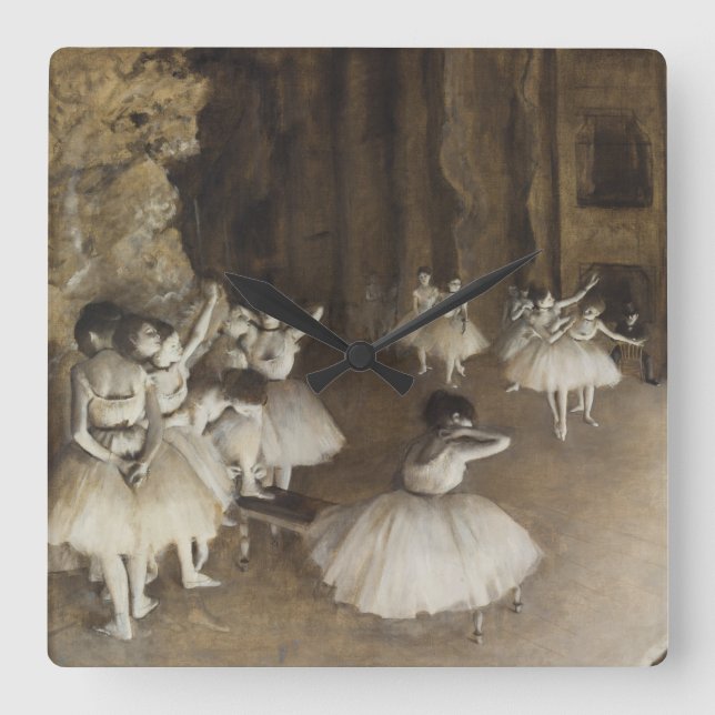 Relógio Quadrado Ensaio de balés em Palco por Edgar Degas (Frente)