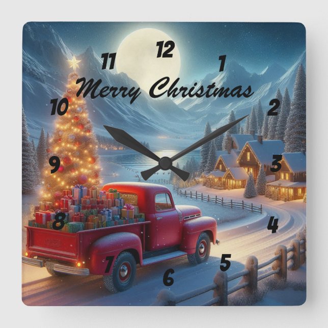 Relógio Quadrado Entrega da Véspera de Natal Mágica (Frente)