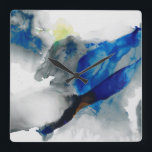 Relógio Quadrado Ephemeral - Azul e Cinza<br><div class="desc">Ephemeral I de Sisa Jasper. Design abstrato tipo fumo feito em cinzentos e azuis profundos.</div>