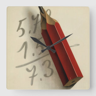 Relógio Quadrado Equação Matemática com Lápis Vermelho, Negócios Vi
