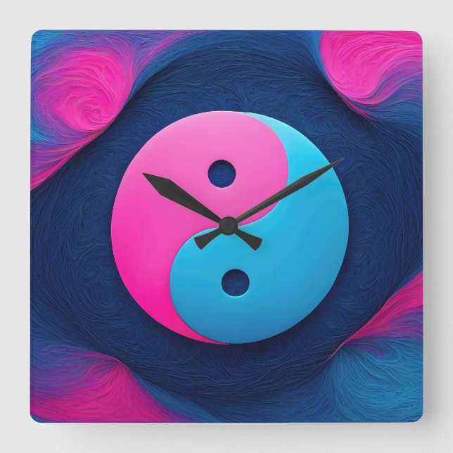Relógio Quadrado Equilíbrio Geométrico: Padrão Vibrante Yin Yang (Frente)