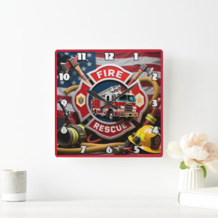 Relógio Quadrado Equipamento de Emergência Herói do Bombeiro