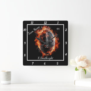 Relógio Quadrado Equipe de Futebol Flamejante Personalizável