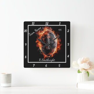 Relógio Quadrado Equipe de Futebol Flamejante Personalizável