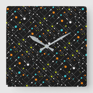 Relógio Quadrado Era espacial retro do preto do hipster atômica