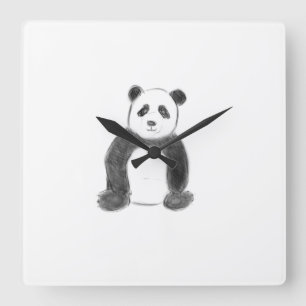 Relógio Quadrado Esboço preto e branco do panda