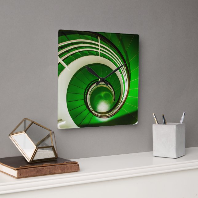 Relógio Quadrado Escada Circular Verde (Escritório)