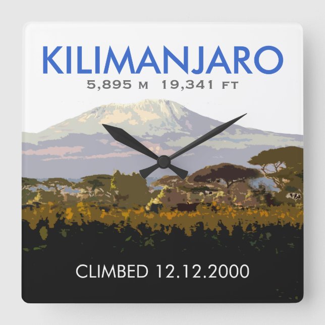 Relógio Quadrado Escalada personalizada do Mt Kilimanjaro (Frente)