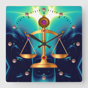 Relógio Quadrado ESCALAS DOURADOS da LEI COM PEDRAS de GEMA,