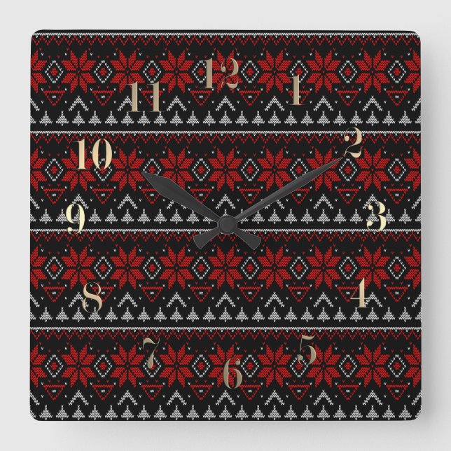 Relógio Quadrado Escandinavo, tricô (Frente)