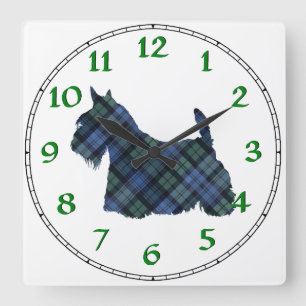 Relógio Quadrado Escocês Terrier Tartan Silhouette