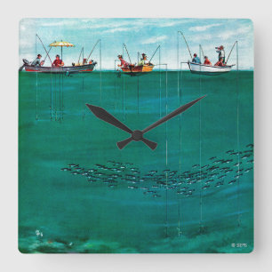 Relógio Quadrado Escola dos peixes entre linhas por Thornton Utz