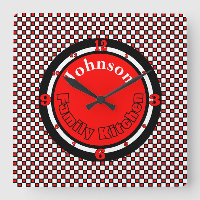 Relógio Quadrado Escolha de cores da cozinha da família personaliza (Frente)