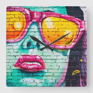 Relógio Quadrado Escrevendo de desenho de pintura de Grafite americ