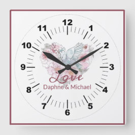 Relógio Quadrado Escrito Elegante Rustic Modern Chic Heart Script