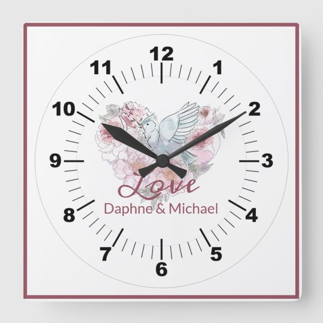 Relógio Quadrado Escrito Elegante Rustic Modern Chic Heart Script (Frente)