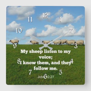 Relógio Quadrado Escritório, John 10:27 Minha ovelha escuta...