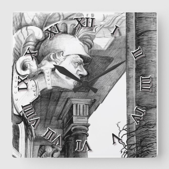 Relógio Quadrado Escultura de   casteloArte Lápis  (Frente)