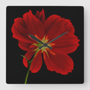 Relógio Quadrado Escuridão/Fotografia de Gerbera Vermelha