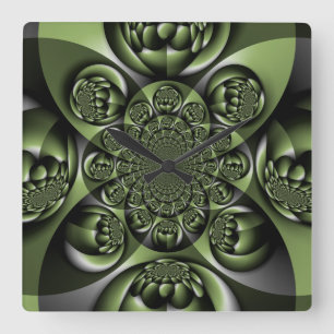 Relógio Quadrado Esferas Mini Floresta Verde Branca