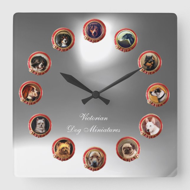 Relógio Quadrado ESMALTES VITORIANOS RETRATOS MINIATURA DE CÃES Bra (Frente)