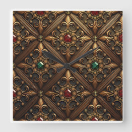 Relógio Quadrado Esmeraldas E Esfregões Em Um Design De Ornamentado