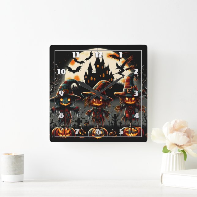 Relógio Quadrado Espantardas do Dia das Bruxas assustadoras protege (Lar)
