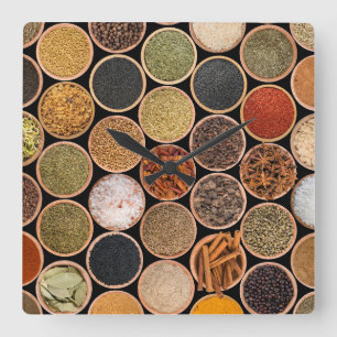Relógio Quadrado Especiarias e ingredientes de comida
