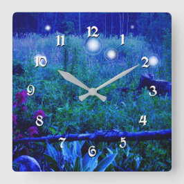 Relógio Quadrado Espírito Luz Azul Noite Marsh Meadow Will o Wisp