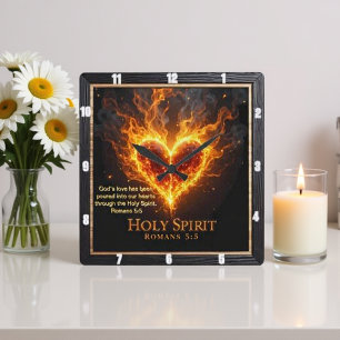 Relógio Quadrado Espírito Santo Coração Flamejante de Amor Romanos