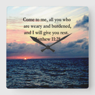 RELÓGIO QUADRADO ESPIRITUAL MATTHEW 11:28 FOTO DA SCRIPTURA DO SOL