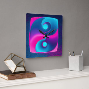 Relógio Quadrado Espiritualidade Radiante: Vibrante Yin Yang Rosa e