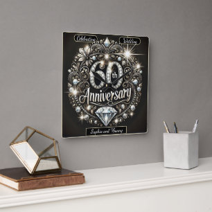 Relógio Quadrado Esplendor de Diamante: Design de 60º Aniversário