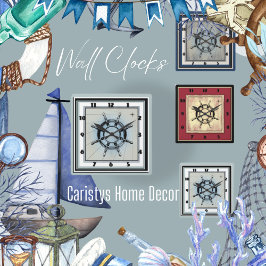 Relógio Quadrado Esquadra Curva Náutica Azul Desbotada