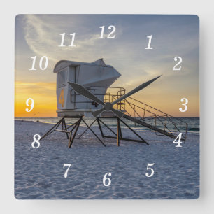 Relógio Quadrado Estação Pensacola Lifeguard Sunrise Wall Clock