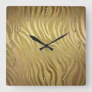 Relógio Quadrado Estampa de Zebra em Bronze Dourado Glam Safari da