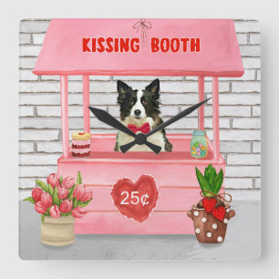 Relógio Quadrado Estande de Beijos de Cachorro Border Collie no Dia