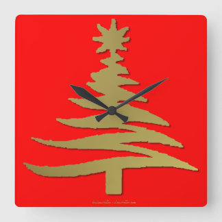 Relógio Quadrado Estêncil da árvore de Natal Dourado