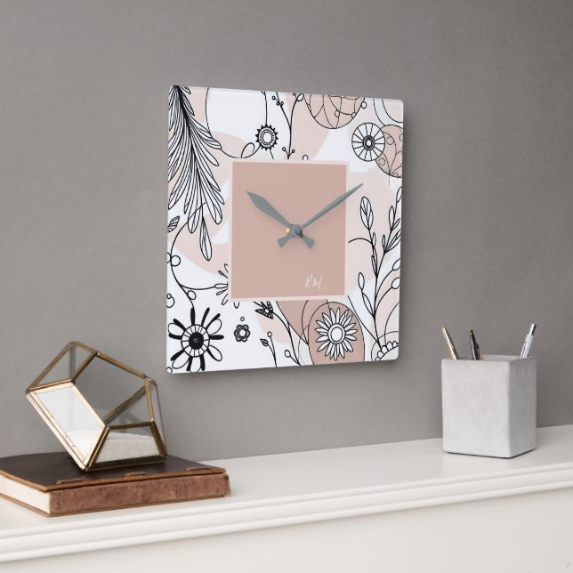 Relógio Quadrado Estética Moderna Neutral Boho Brown (Escritório)