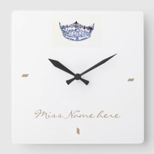Relógio Quadrado Estilo americano Blue White Crown Clock