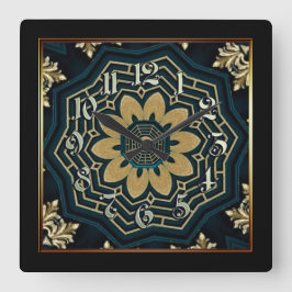 Relógio Quadrado Estilo Asiático Dourado e Verde 2