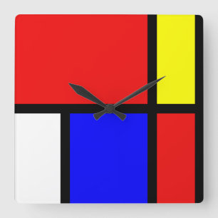Relógio Quadrado Estilo de Arte Mondrian Moderno Cor Brilhante Quad