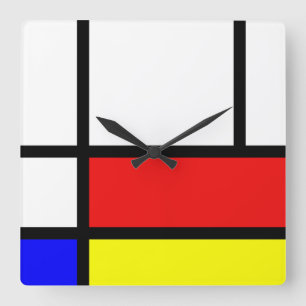 Relógio Quadrado Estilo de Arte Piet Mondrian Colores Brilhantes Mo