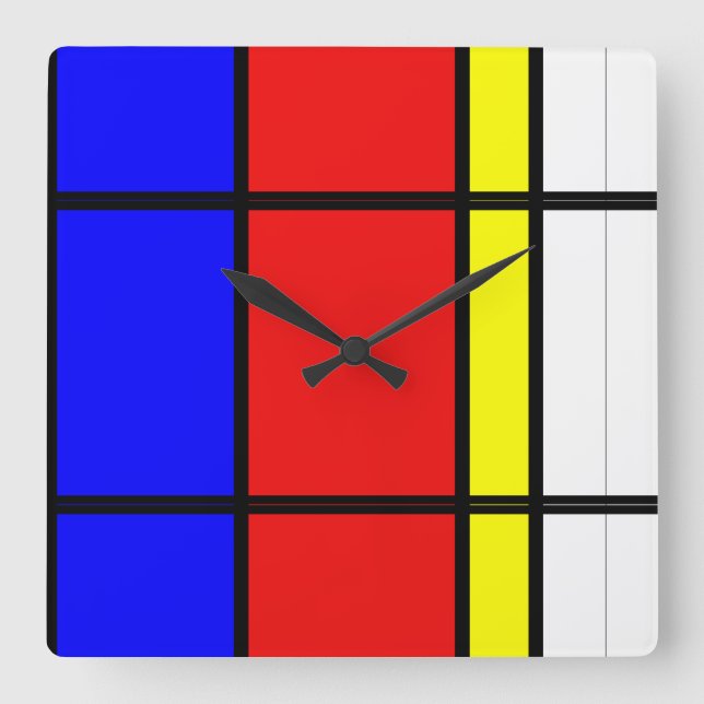 Relógio Quadrado Estilo de Arte Piet Mondrian Colores Brilhantes Mo (Frente)