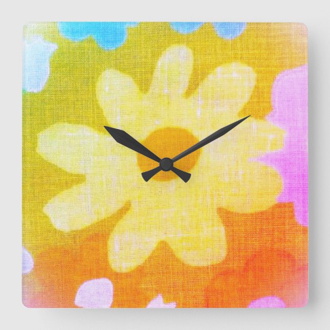 Relógio Quadrado ESTILO DE DESIGN DO FLOR DO Wall Clock (Frente)