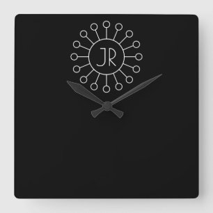 Relógio Quadrado Estilo de Logotipo Vintage Legal Monograma Preto