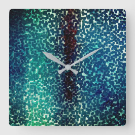 Relógio Quadrado Estilo de mosaico azul cianês em vidro martelado g
